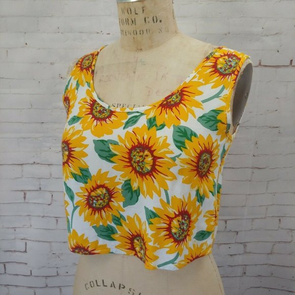 ❤️SOLD❤️Crop Top Women One Size All Over Sunflower Print Cropped Top Shirt - Picture 5 of 7